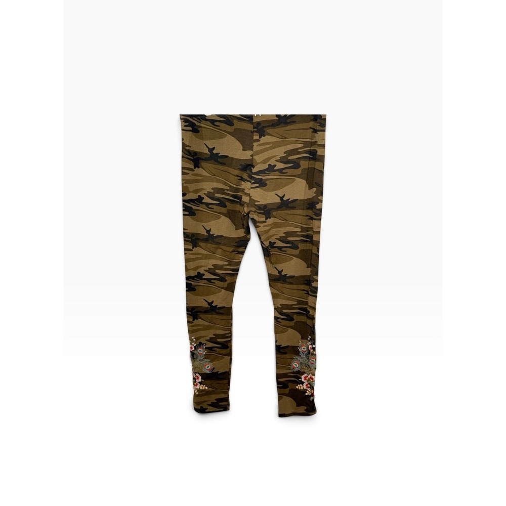 Johnny Was JW Los Angeles Embroidered Olive Camo Leggings L Boho Eclectic